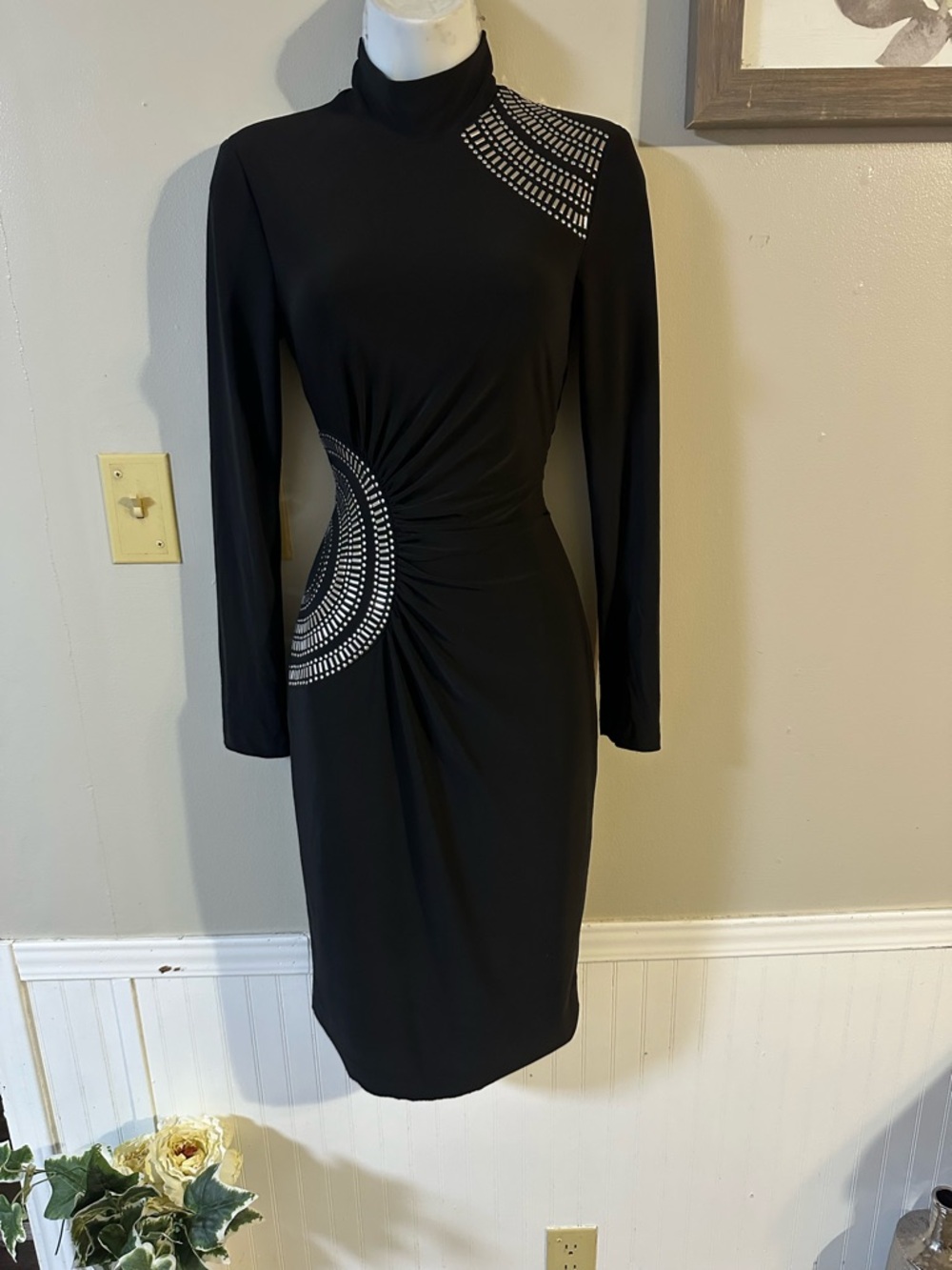 Cache Black Midi Dress with Silver Stud Detailing